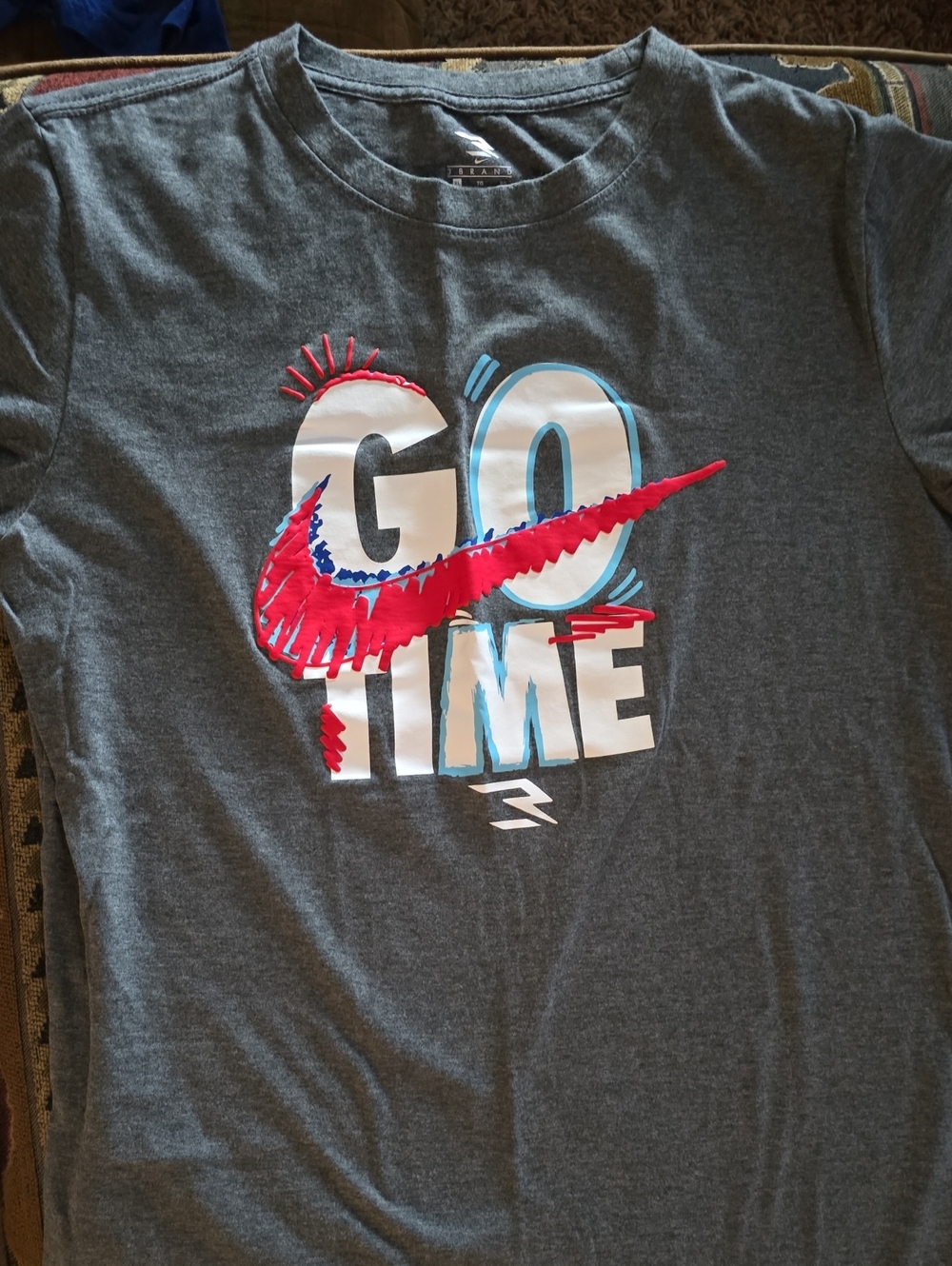Nike Kids GO TIME Graphic Tee - Gray with Red and Light Blue Accents